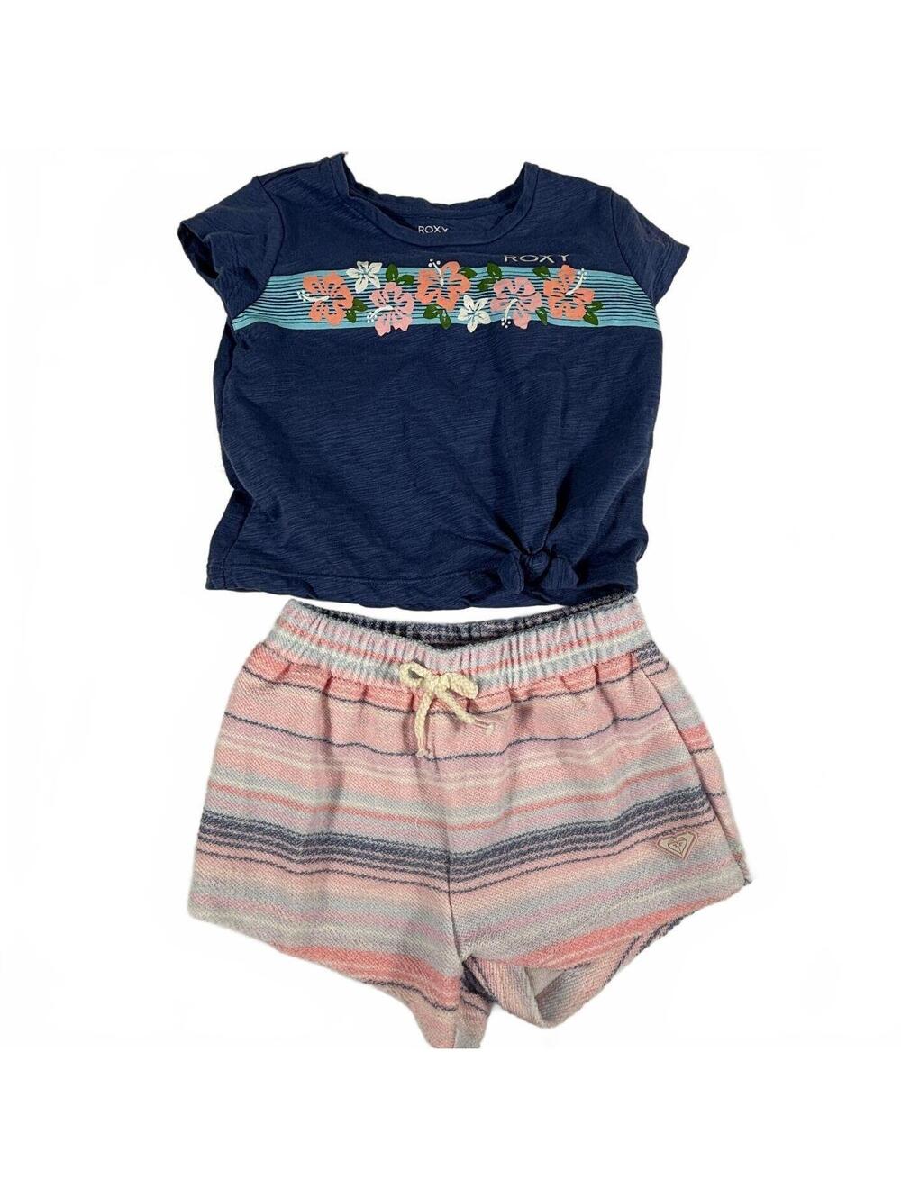 Roxy Girls' Navy Blue Tropical Floral Matching Terry Cloth Short Set Size 6